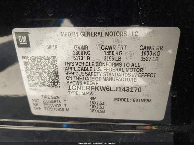 2020 Chevrolet Traverse Fwd Ls მანქანა იყიდება აუქციონზე, vin: 1GNERFKW6LJ143170, აუქციონის ნომერი: 45969221
