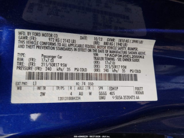 Продаж на аукціоні авто 2014 Ford Focus Se, vin: 1FADP3K20EL200062, номер лоту: 45969229