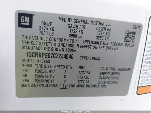 2012 Chevrolet Silverado 1500 Work Truck მანქანა იყიდება აუქციონზე, vin: 1GCRKPE07CZ244540, აუქციონის ნომერი: 45969233