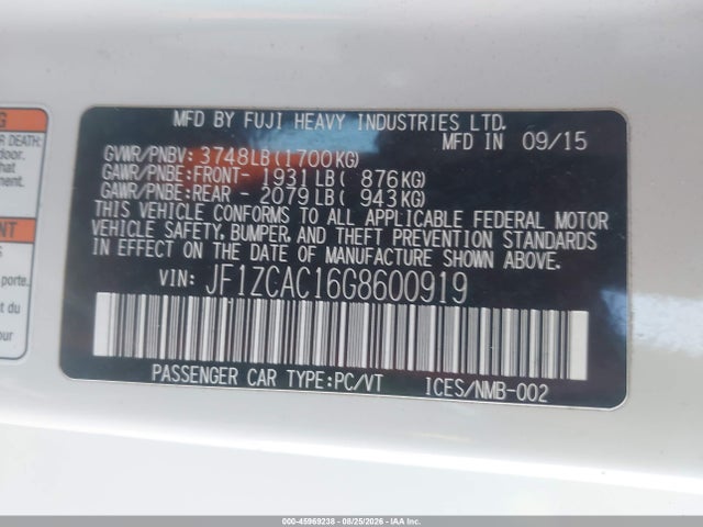 JF1ZCAC16G8600919 Subaru Brz Limited