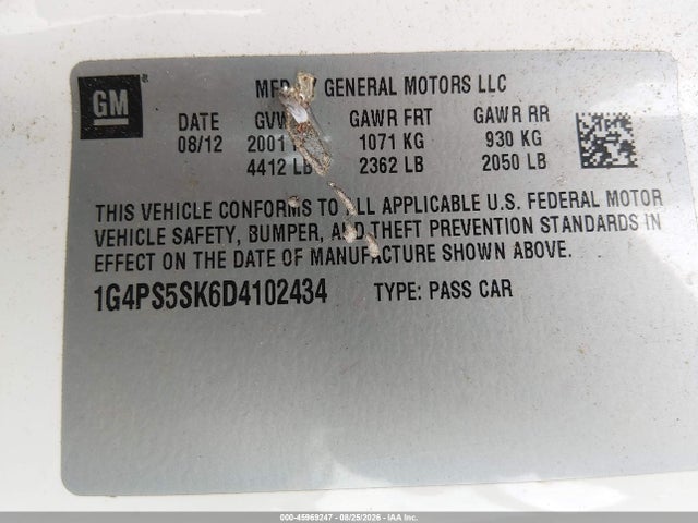 Продажа на аукционе авто 2013 Buick Verano Leather Group, vin: 1G4PS5SK6D4102434, номер лота: 45969247