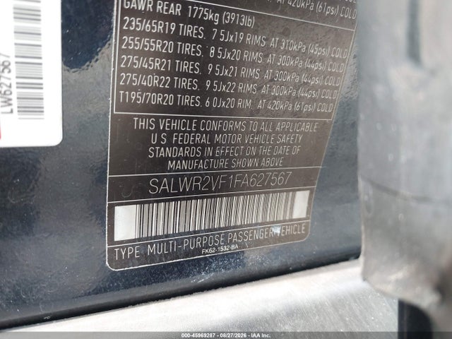45969287 :رقم المزاد ، SALWR2VF1FA627567 vin ، 2015 Land Rover Range Rover Sport 3.0l V6 Supercharged Hse مزاد بيع