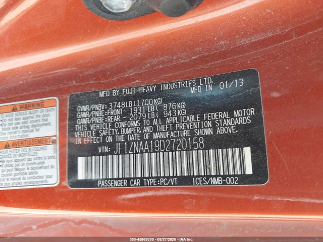 45969290 :رقم المزاد ، JF1ZNAA19D2720158 vin ، 2013 Scion Fr-s مزاد بيع