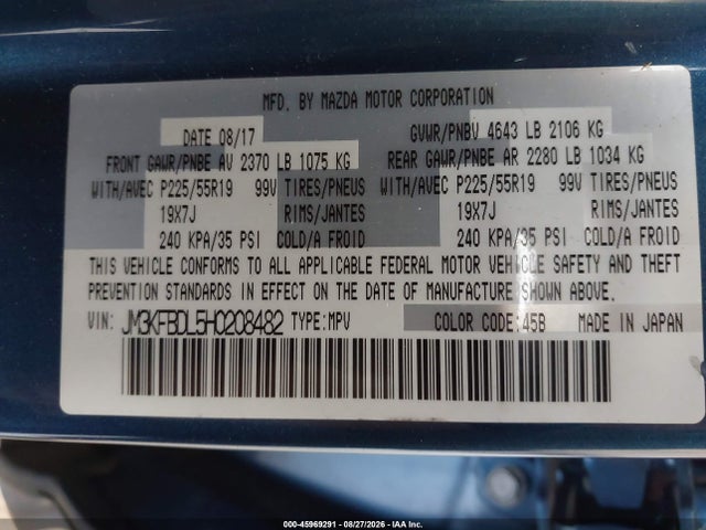 Продаж на аукціоні авто 2017 Mazda Cx-5 Grand Select, vin: JM3KFBDL5H0208482, номер лоту: 45969291