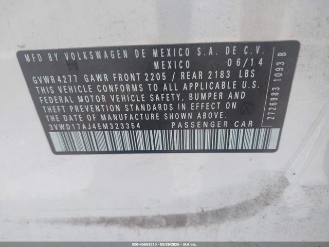 Aukcja sprzedaży 2014 Volkswagen Jetta 1.8t Se, vin: 3VWD17AJ4EM323354, numer aukcji: 45969310