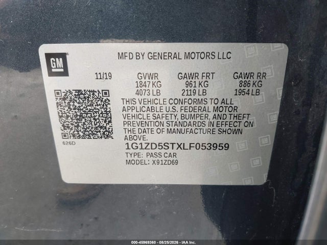 Продаж на аукціоні авто 2020 Chevrolet Malibu Fwd Lt, vin: 1G1ZD5STXLF053959, номер лоту: 45969360
