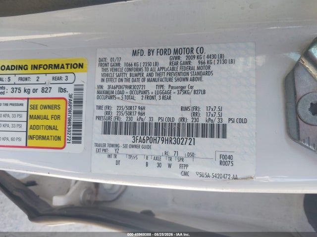 Ford FUSION SE 2017 3FA6P0H79HR302721 Image 9