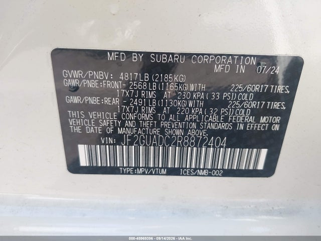Продаж на аукціоні авто 2024 Subaru Crosstrek Premium, vin: JF2GUADC2R8872404, номер лоту: 45969396