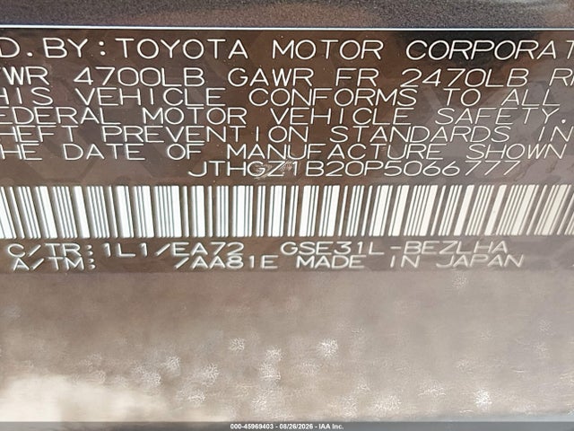 Продаж на аукціоні авто 2023 Lexus Is 350 F Sport, vin: JTHGZ1B20P5066777, номер лоту: 45969403