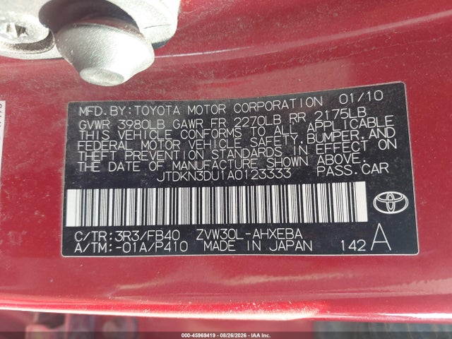 Aukcja sprzedaży 2010 Toyota Prius Iii, vin: JTDKN3DU1A0123333, numer aukcji: 45969419