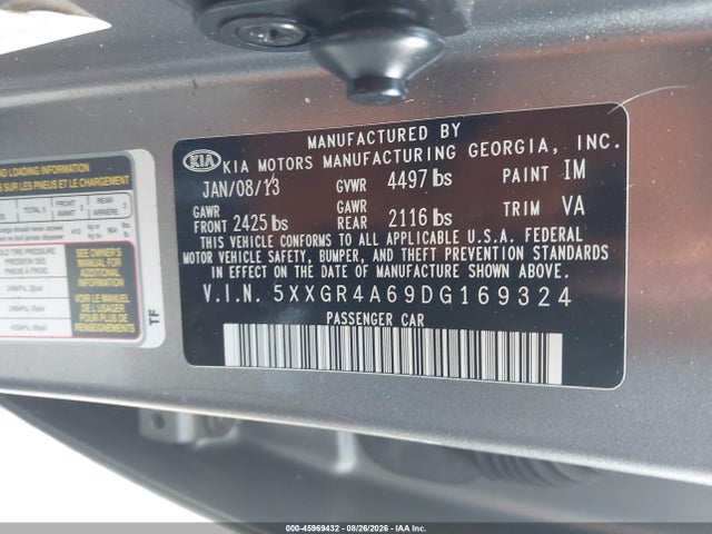 2013 Kia Optima Sx მანქანა იყიდება აუქციონზე, vin: 5XXGR4A69DG169324, აუქციონის ნომერი: 45969432