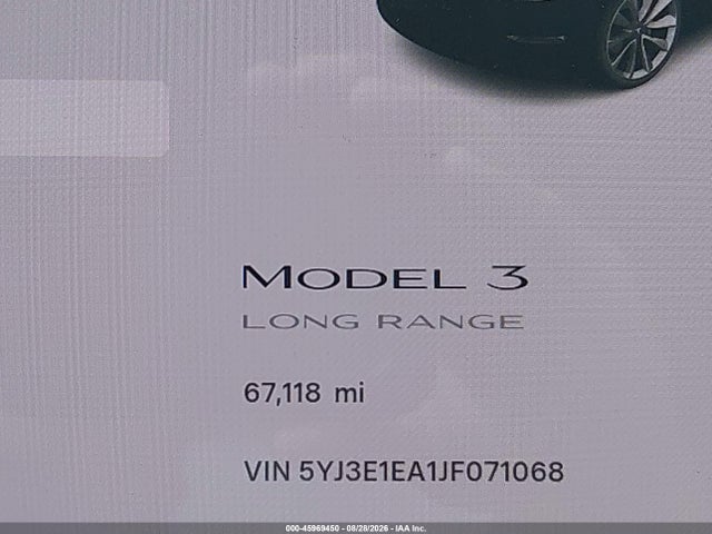 2018 Tesla Model 3 Long Range/mid Range მანქანა იყიდება აუქციონზე, vin: 5YJ3E1EA1JF071068, აუქციონის ნომერი: 45969450