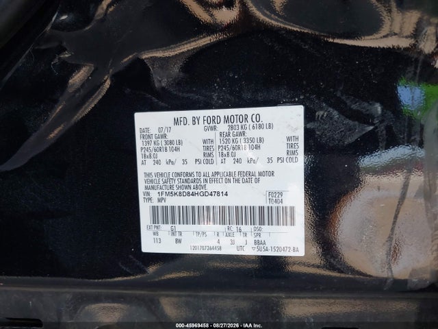 Auction sale of the 2017 Ford Explorer Xlt, vin: 1FM5K8D84HGD47814, lot number: 45969458
