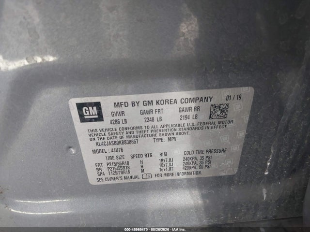 Aukcja sprzedaży 2019 Buick Encore Fwd Preferred, vin: KL4CJASB0KB838657, numer aukcji: 45969470