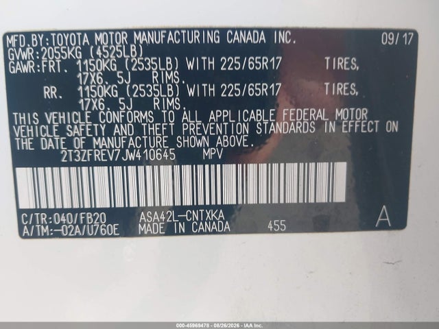 Toyota RAV4 LE 2018 2T3ZFREV7JW410645 Image 9