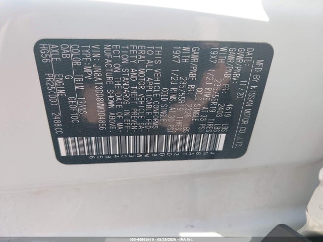 Продажа на аукционе авто 2021 Nissan Rogue Platinum Intelligent Awd, vin: JN8AT3DD8MW304856, номер лота: 45969479