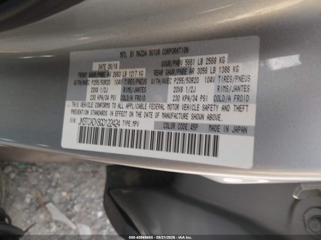 Aukcja sprzedaży 2016 Mazda Cx-9 Grand Touring, vin: JM3TCADY8G0122424, numer aukcji: 45969485
