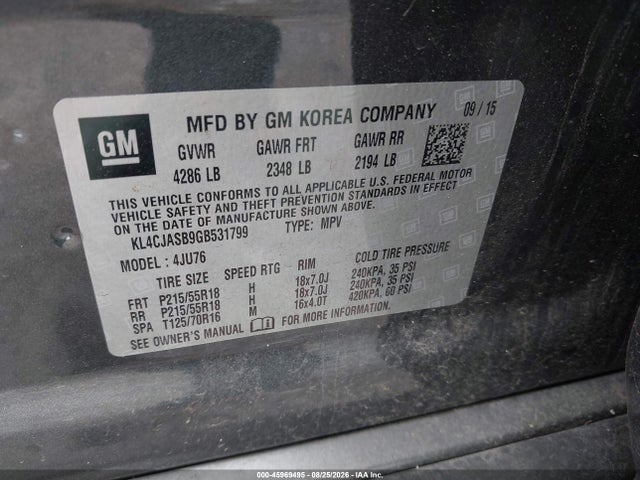 Aukcja sprzedaży 2016 Buick Encore, vin: KL4CJASB9GB531799, numer aukcji: 45969495