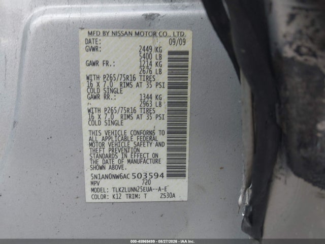 Aukcja sprzedaży 2010 Nissan Xterra Off Road, vin: 5N1AN0NW6AC503594, numer aukcji: 45969499