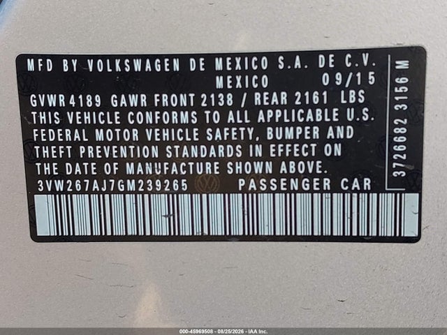 3VW267AJ7GM239265 Volkswagen Jetta 1.4t S