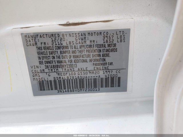 Продаж на аукціоні авто 2021 Nissan Sentra S Xtronic Cvt, vin: 3N1AB8BV0MY230013, номер лоту: 45969510