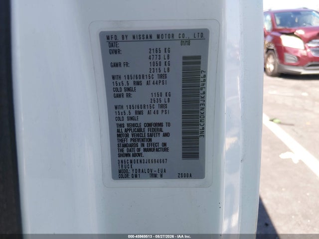 Aukcja sprzedaży 2018 Nissan Nv200 S, vin: 3N6CM0KN3JK694667, numer aukcji: 45969513