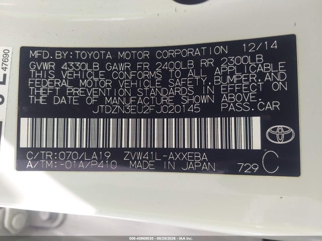 JTDZN3EU2FJ020145 Toyota Prius V Five
