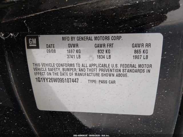 2009 Chevrolet Corvette მანქანა იყიდება აუქციონზე, vin: 1G1YY26W095107447, აუქციონის ნომერი: 45969538