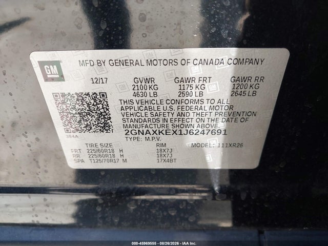 Chevrolet EQUINOX LT 2018 2GNAXKEX1J6247691 Image 9