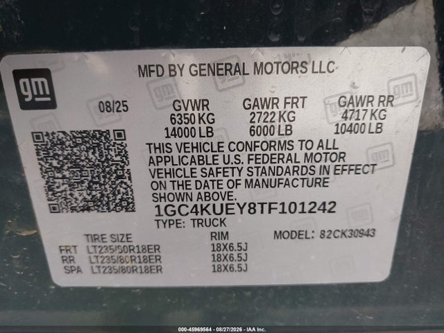45969564 :رقم المزاد ، 1GC4KUEY8TF101242 vin ، 2026 Chevrolet Silverado 3500 Hd , Long Bed, Ltz Dual Rear Wheel, Rwd مزاد بيع