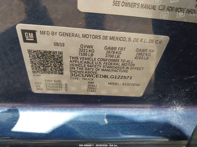 Продажа на аукционе авто 2020 Chevrolet Silverado 1500 2wd  Standard Bed Lt, vin: 3GCUWCED8LG122571, номер лота: 45969571