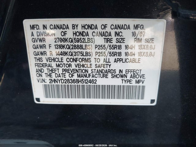 Aukcja sprzedaży 2008 Acura Mdx Technology Package, vin: 2HNYD28368H512462, numer aukcji: 45969582