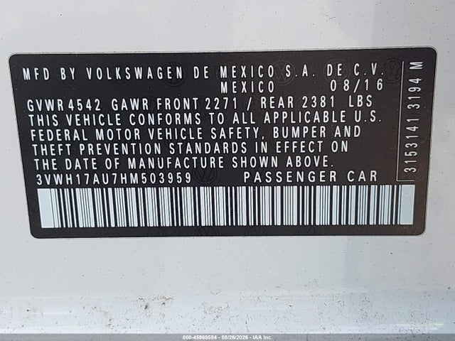 Aukcja sprzedaży 2017 Volkswagen Golf Alltrack Tsi Sel, vin: 3VWH17AU7HM503959, numer aukcji: 45969584