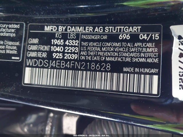 2015 Mercedes-benz Cla 250 მანქანა იყიდება აუქციონზე, vin: WDDSJ4EB4FN218628, აუქციონის ნომერი: 45969615