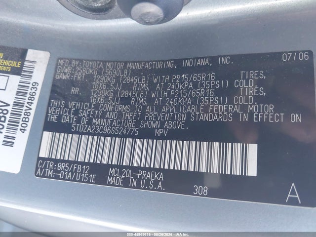 Продажа на аукционе авто 2006 Toyota Sienna Le, vin: 5TDZA23C96S524775, номер лота: 45969616