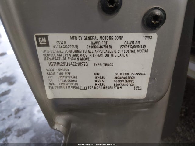 45969630 :رقم المزاد ، 1GTHK29U14E218973 vin ، 2004 Gmc Sierra K2500 Heavy Duty مزاد بيع