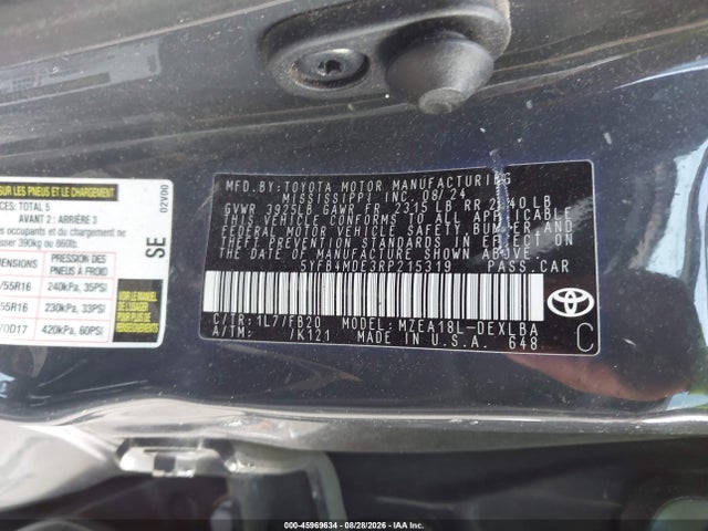 Aukcja sprzedaży 2024 Toyota Corolla Le, vin: 5YFB4MDE3RP215319, numer aukcji: 45969634
