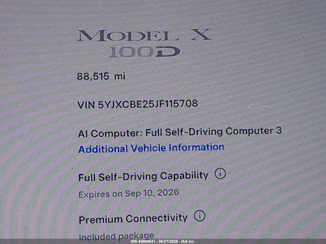 Продажа на аукционе авто 2018 Tesla Model X 100d/75d/p100d, vin: 5YJXCBE25JF115708, номер лота: 45969641