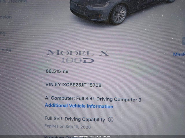 Продажа на аукционе авто 2018 Tesla Model X 100d/75d/p100d, vin: 5YJXCBE25JF115708, номер лота: 45969641