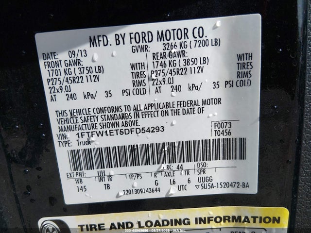 Продажа на аукционе авто 2013 Ford F-150 Limited, vin: 1FTFW1ET5DFD54293, номер лота: 45969656