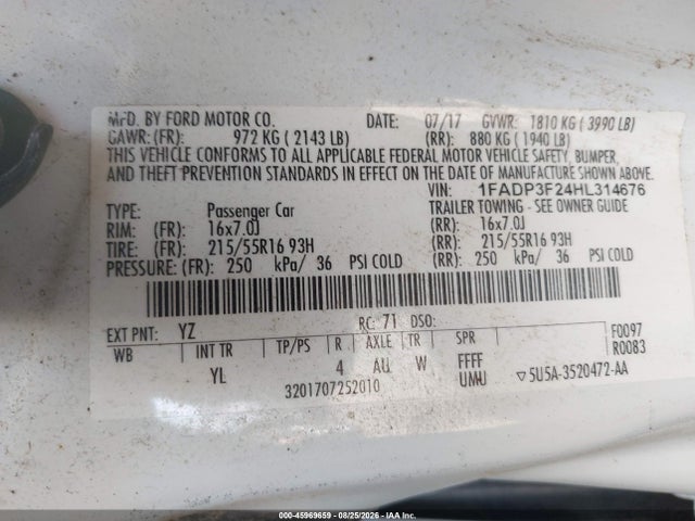 Ford FOCUS SE 2017 1FADP3F24HL314676 Image 9