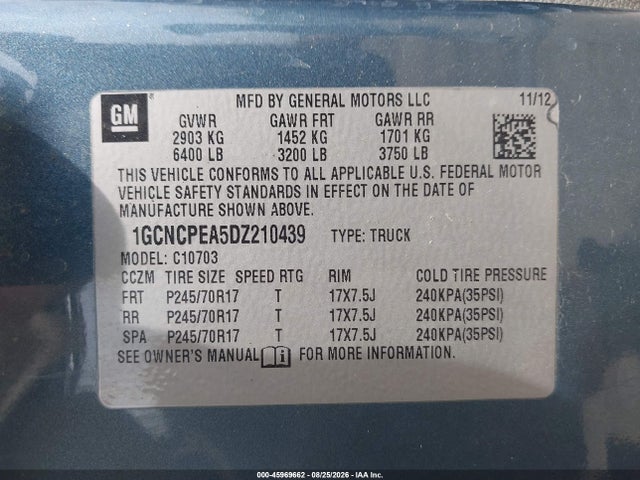 45969662 :رقم المزاد ، 1GCNCPEA5DZ210439 vin ، 2013 Chevrolet Silverado 1500 Work Truck مزاد بيع