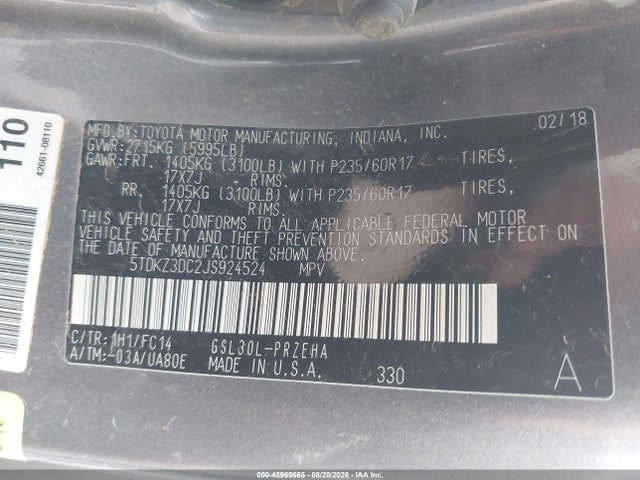 Toyota Sienna Le 8 Passenger 2018 5TDKZ3DC2JS924524 Image 9
