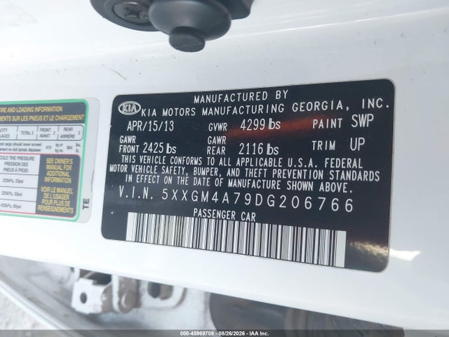 Aukcja sprzedaży 2013 Kia Optima Lx, vin: 5XXGM4A79DG206766, numer aukcji: 45969708