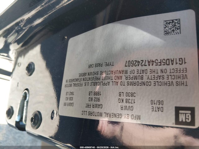 45969740 :رقم المزاد ، 1G1AD5F54A7242607 vin ، 2010 Chevrolet Cobalt Lt مزاد بيع