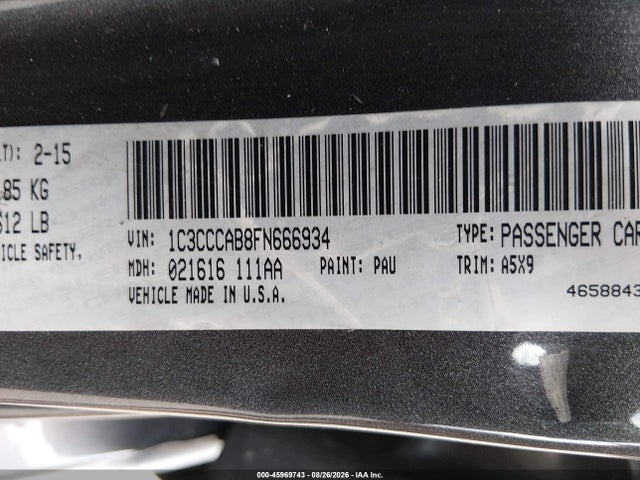 Aukcja sprzedaży 2015 Chrysler 200 Limited, vin: 1C3CCCAB8FN666934, numer aukcji: 45969743