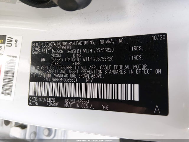 Toyota Highlander Limited 2021 5TDDZRBH3MS065684 Image 9