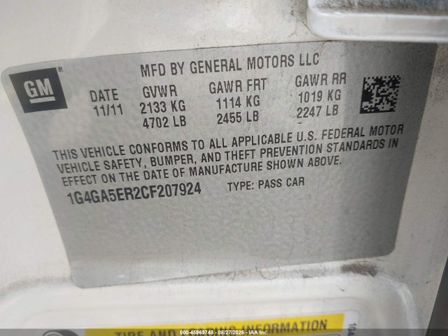 Продажа на аукционе авто 2012 Buick Lacrosse, vin: 1G4GA5ER2CF207924, номер лота: 45969748