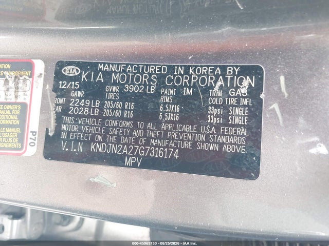 Auction sale of the 2016 Kia Soul, vin: KNDJN2A27G7316174, lot number: 45969750
