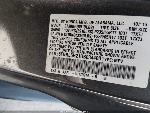 Aukcja sprzedaży 2016 Honda Odyssey Lx, vin: 5FNRL5H21GB034400, numer aukcji: 45969768
